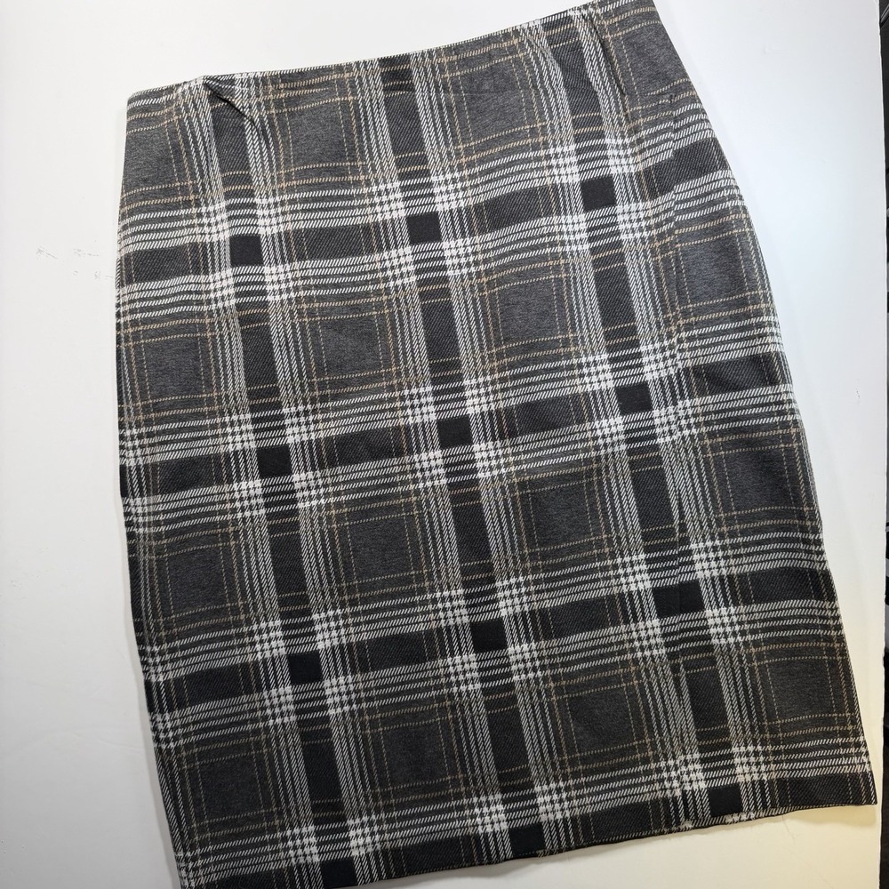 J.Jill Womens Grey/White/beige Plaid Knit Faux Wrap Knee Skirt M Work Wear